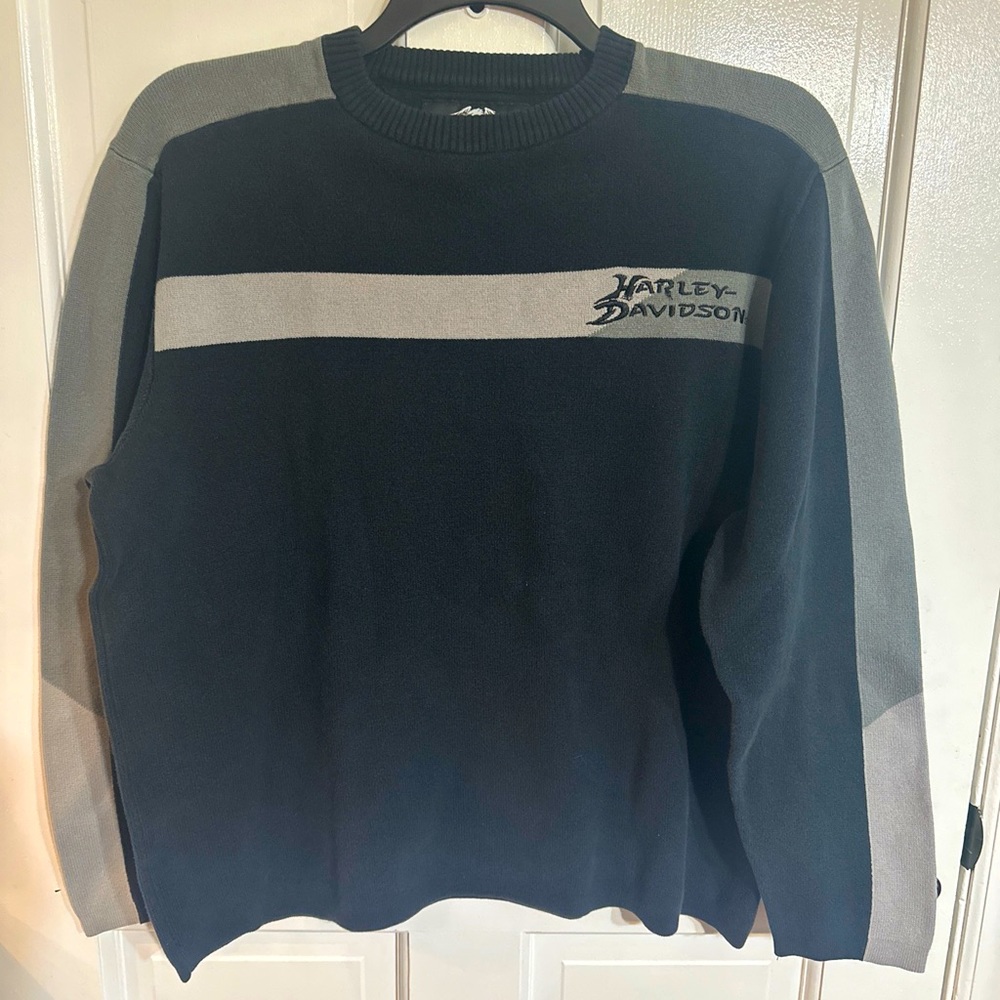 Harley Davidson pull over sweatshirt men’s Large black with gray accent Cotton